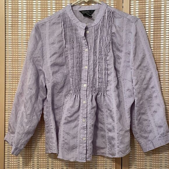 George Mark Eisen Womens XL Tunic Dusky Lavender Purple Pin Tuck Embroidery Boho - Picture 1 of 13